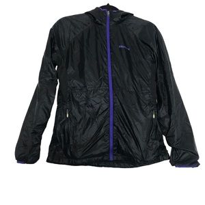 Marmot Black Nylon Hooded Zip Up Windbreaker Rain Jacket Womens Sz S Athletic